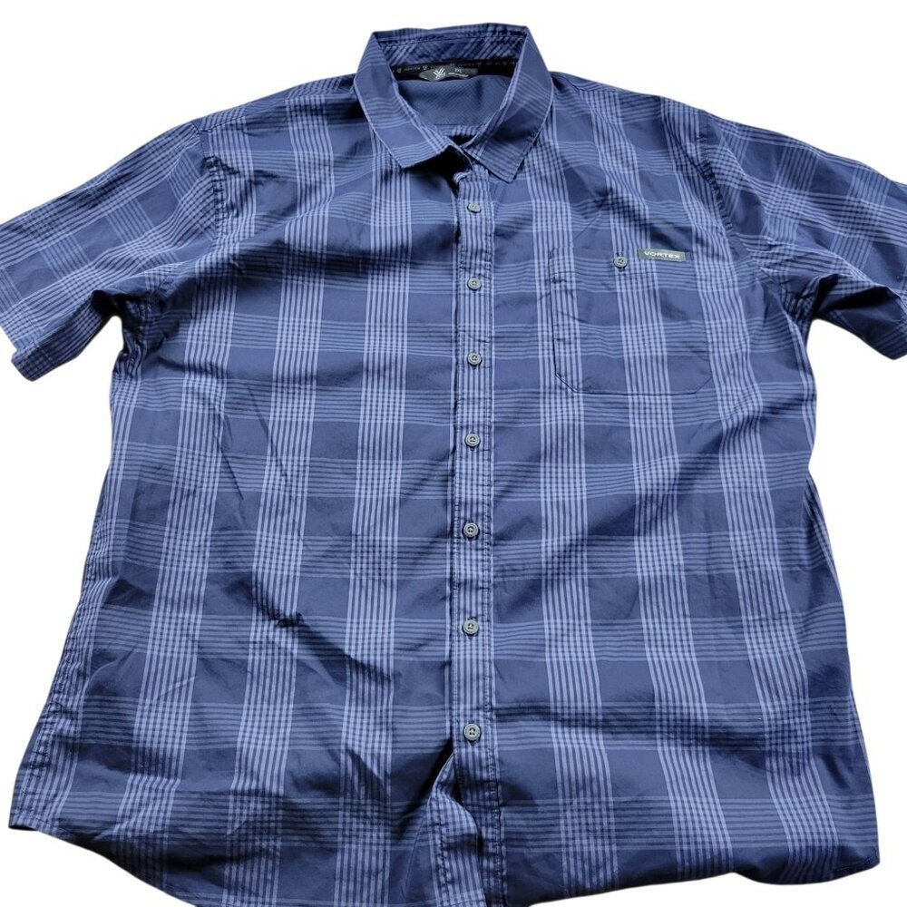 Vortex Shirt Mens 2XL Blue Button-Up Lightweight Performance Plaid Short Sleeve